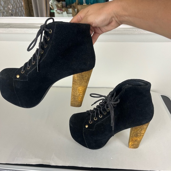 JEFFREY CAMPBELL Lita Bootie in Black Suede Wooden Chunky Heel Size 6M - Picture 4 of 8